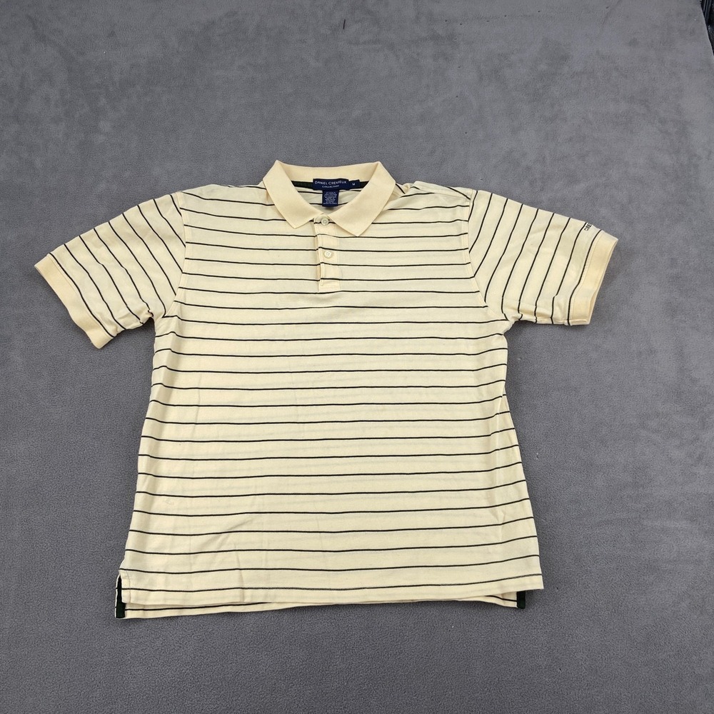 Daniel Cremieux Polo Shirt Mens Medium Cream Black Striped Performance Popover